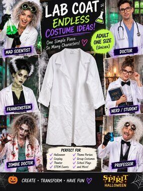 Spirit Halloween Adult Lab Coat Costume Mad Scientist Doctor DIY Cosplay Unisex